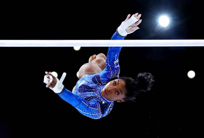 Simone Biles competes during the 2023 Artistic Gymnastics World Championships.